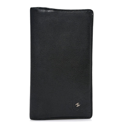 Chanel Goatskin Camellia Embossed Yen Wallet Black 1 of 8