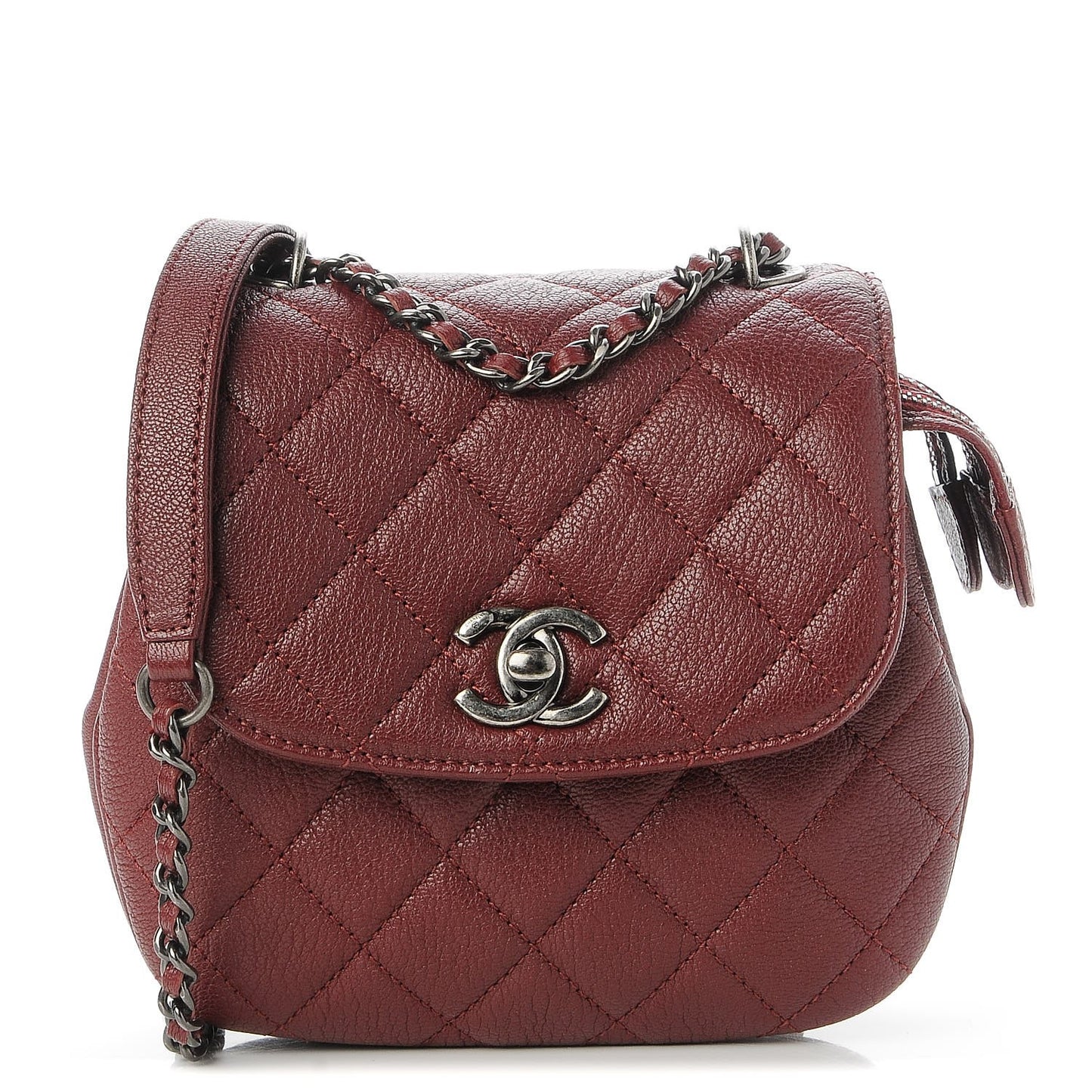 Goatskin Quilted CC Waiter Crossbody Burgundy