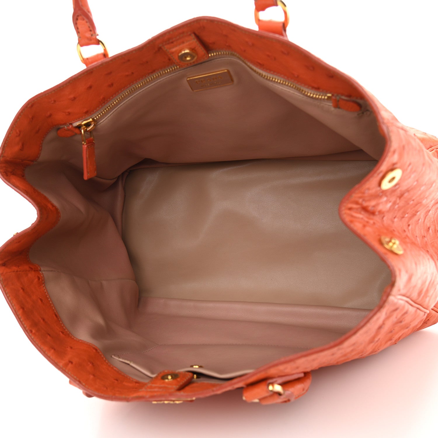Prada Ostrich Double Zip Tote Papaya 5 of 18