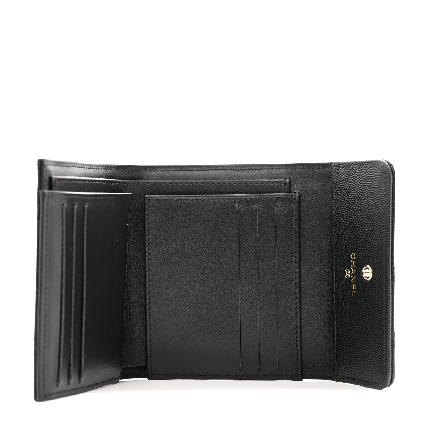 Caviar Crystal Quilted Small Flap Wallet Black