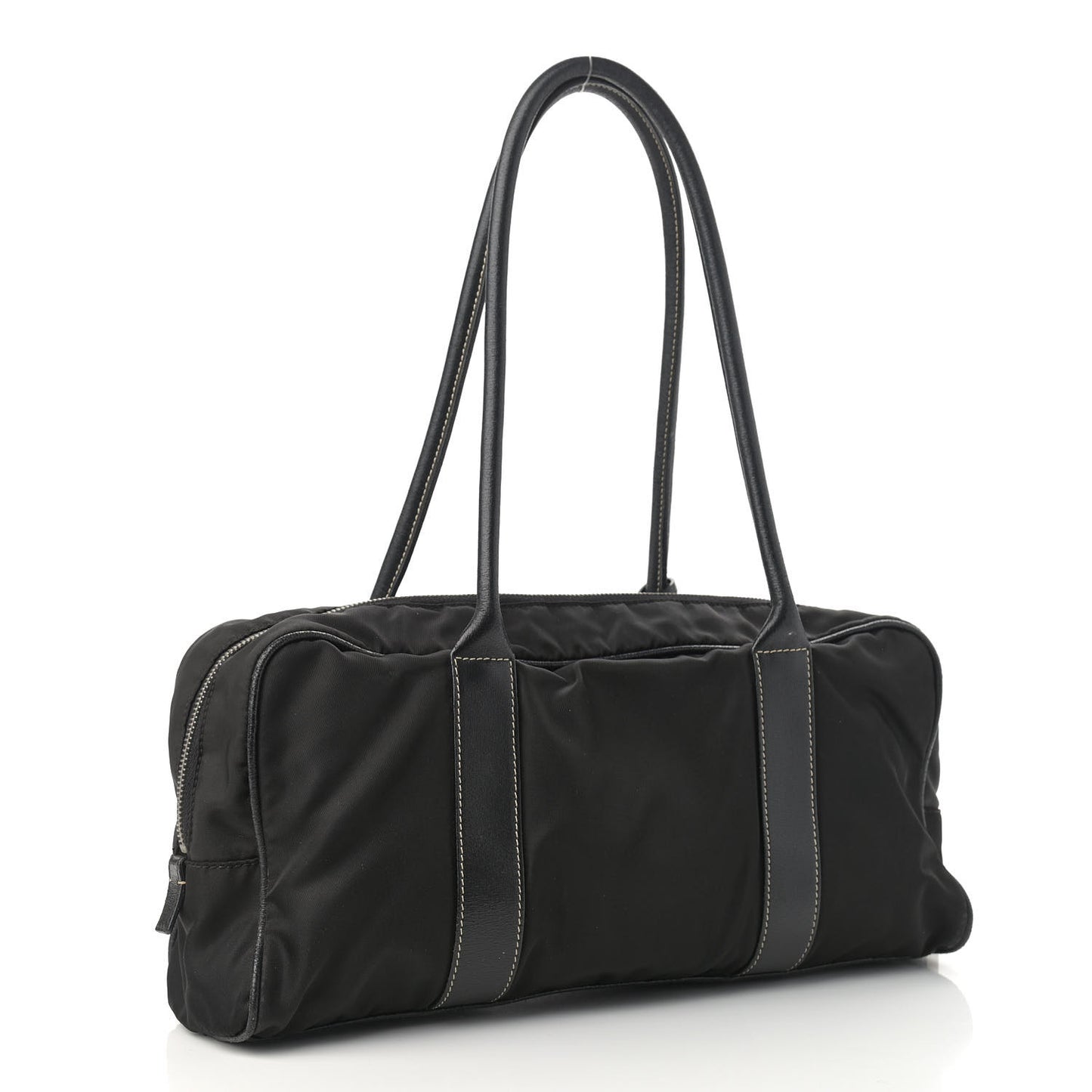 Tessuto Nylon Calfskin Shoulder Bag Black