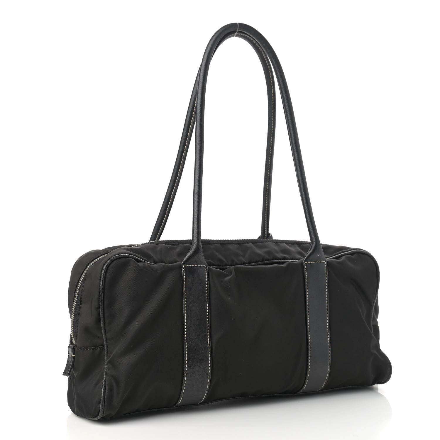 Prada Tessuto Nylon Calfskin Shoulder Bag Black 2 of 13