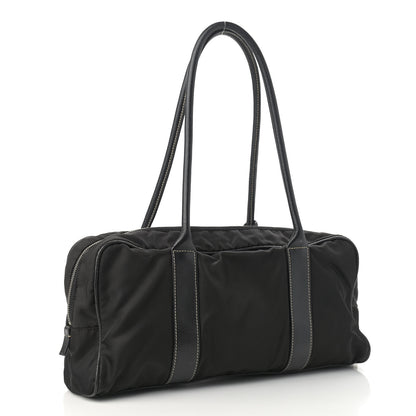 Prada Tessuto Nylon Calfskin Shoulder Bag Black 2 of 13