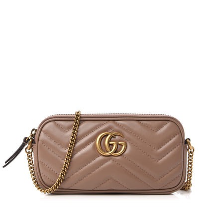 Gucci Calfskin Matelasse Mini GG Marmont Chain Crossbody Bag Porcelain Rose 1 of 10