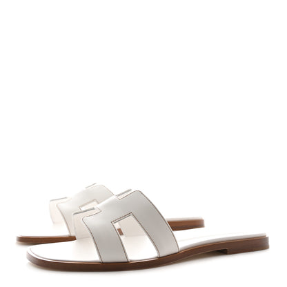 Hermes Box Calfskin Oran Sandals 38.5 White 3 of 9
