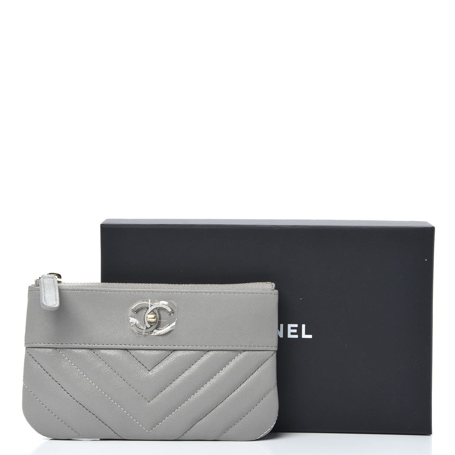 Chanel Sheepskin Chevron Quilted Small Vintage Mademoiselle Cosmetic Case Grey 9 of 9
