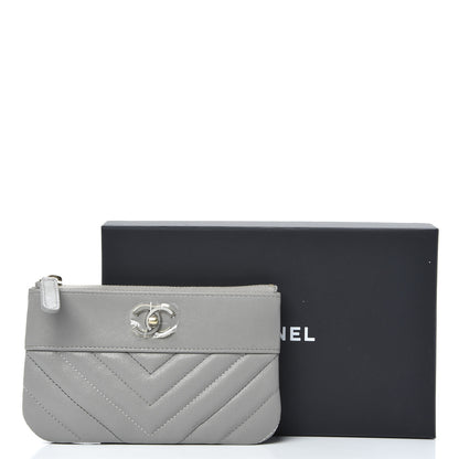 Chanel Sheepskin Chevron Quilted Small Vintage Mademoiselle Cosmetic Case Grey 9 of 9