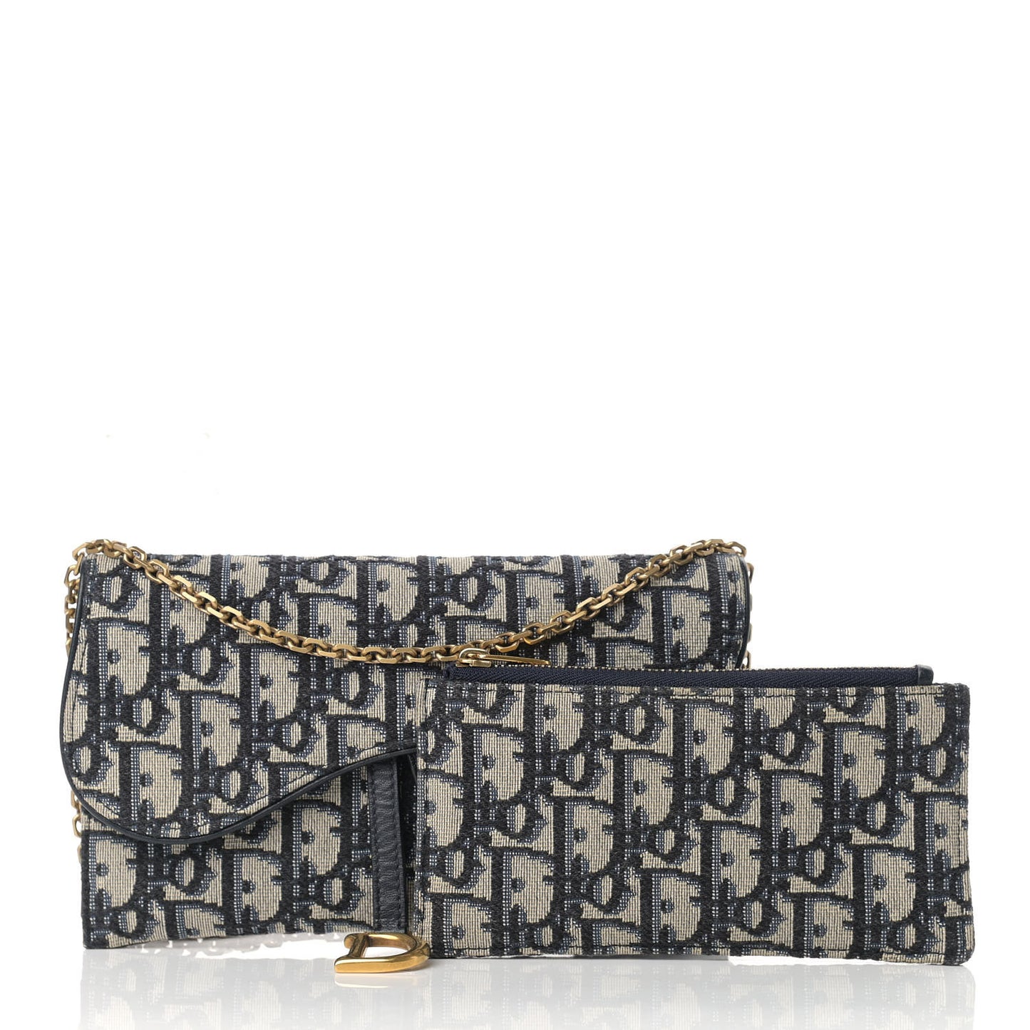 Oblique Saddle Chain Long Wallet Blue