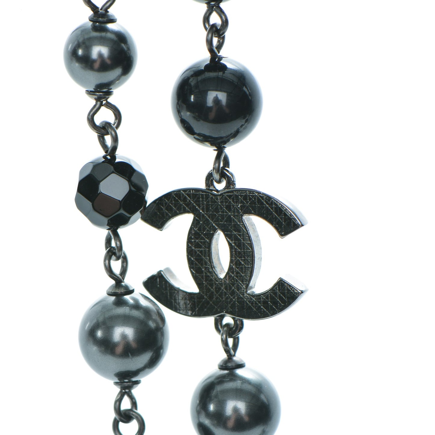 Ruthenium Beaded CC Long Necklace Black