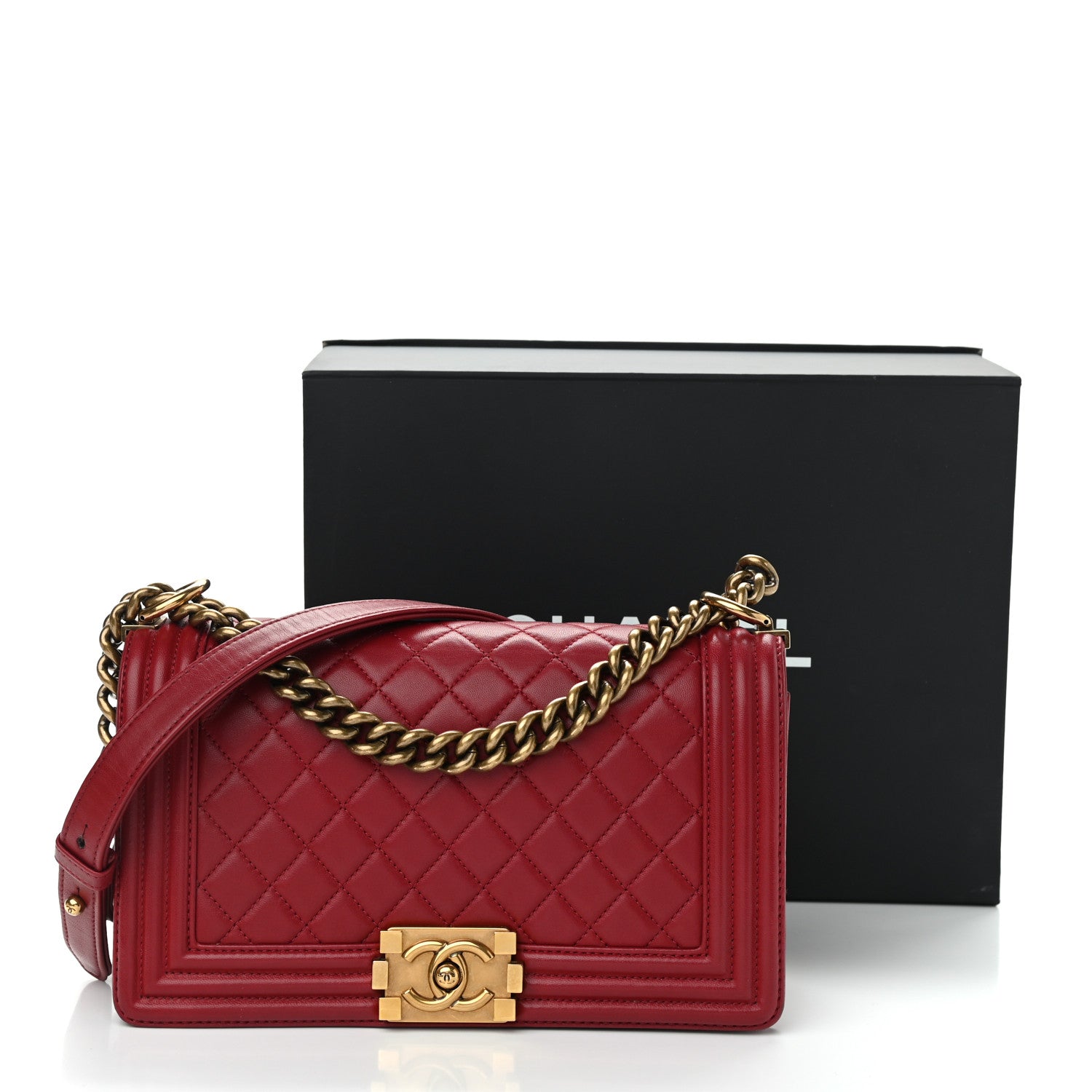 Chanel Lambskin Quilted Medium Boy Flap Dark Red 11 of 12