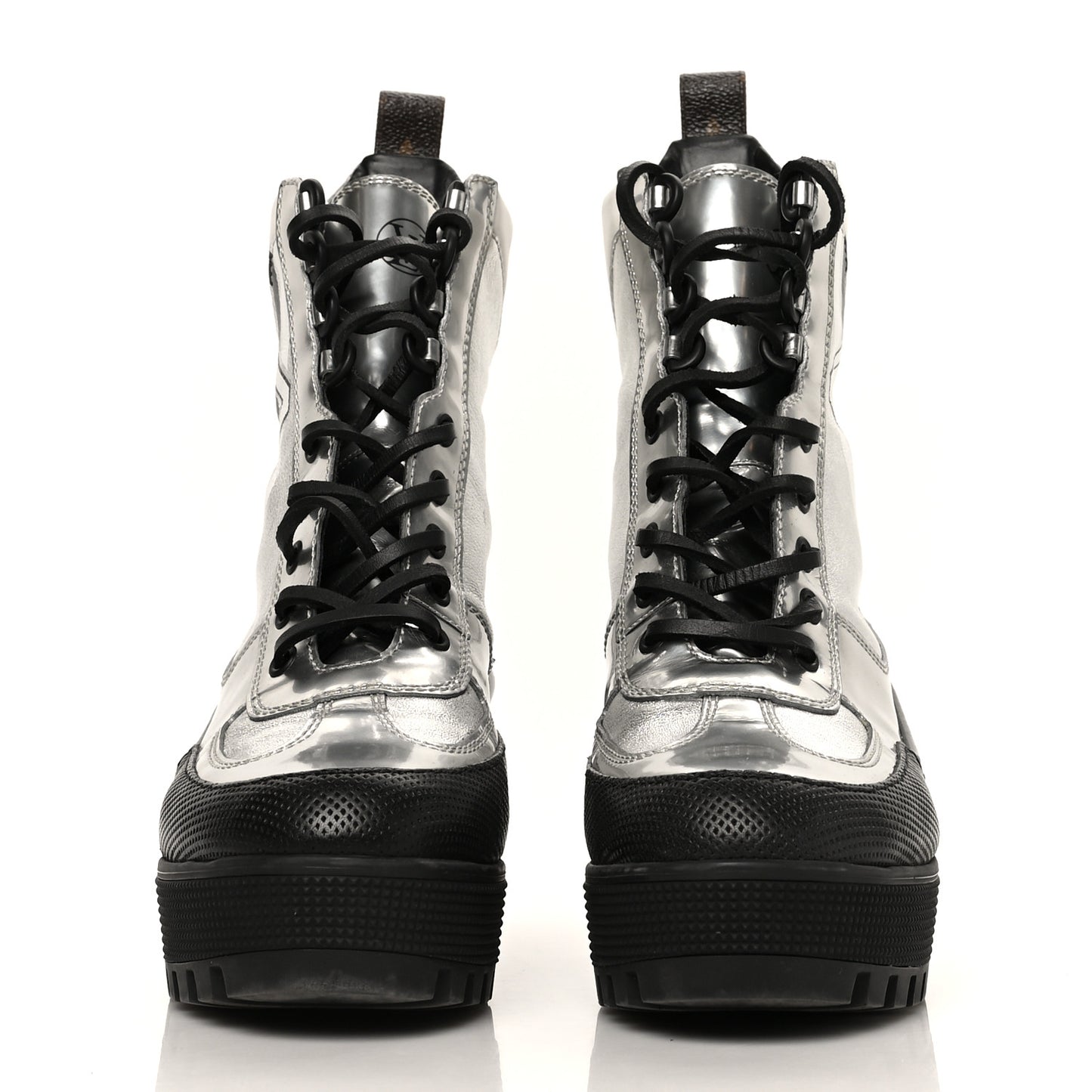 Patent Calfskin Spaceship Laureate Platform Desert Boots 37.5 Silver