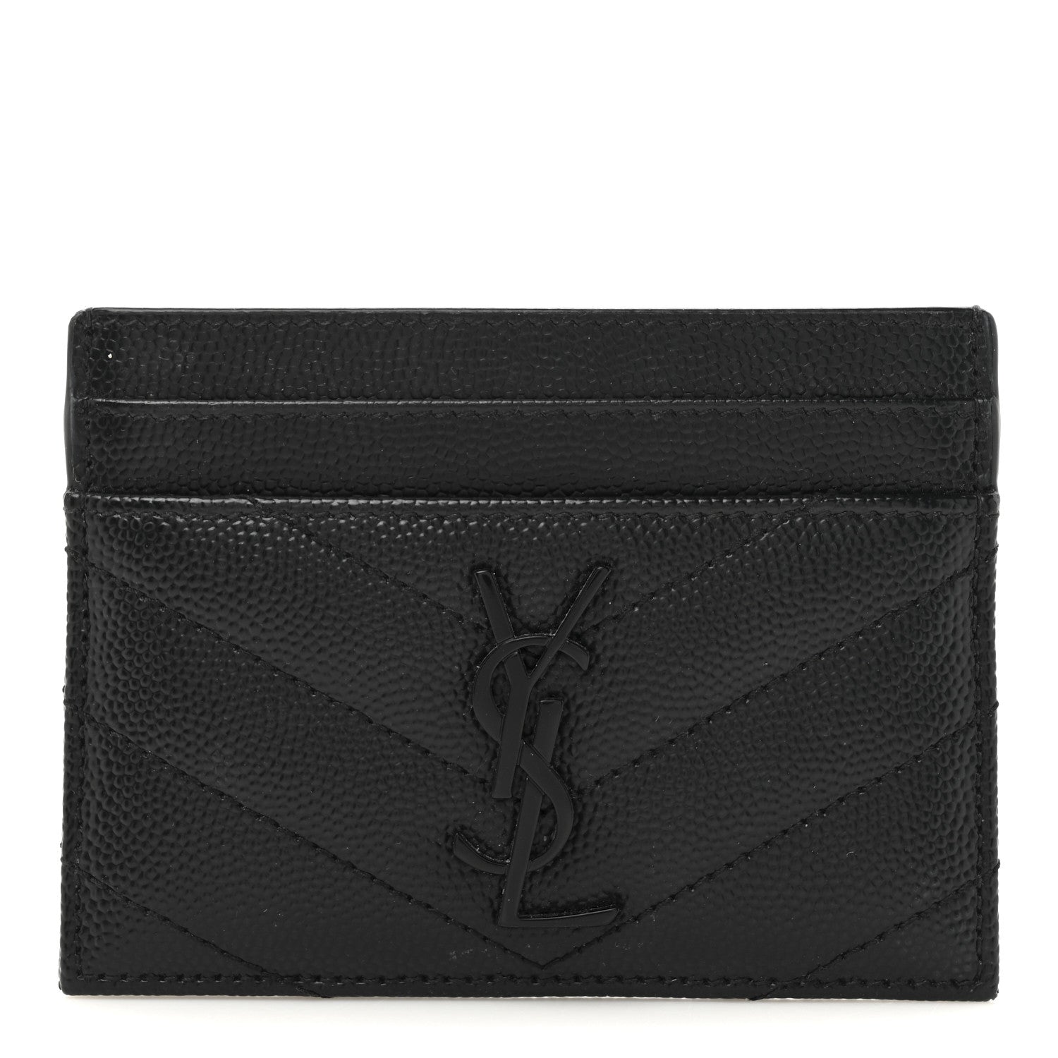 Saint Laurent Grain De Poudre Matelasse Chevron Monochrome Monogram Credit Card Case Black 1 of 8