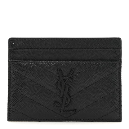 Saint Laurent Grain De Poudre Matelasse Chevron Monochrome Monogram Credit Card Case Black 1 of 8