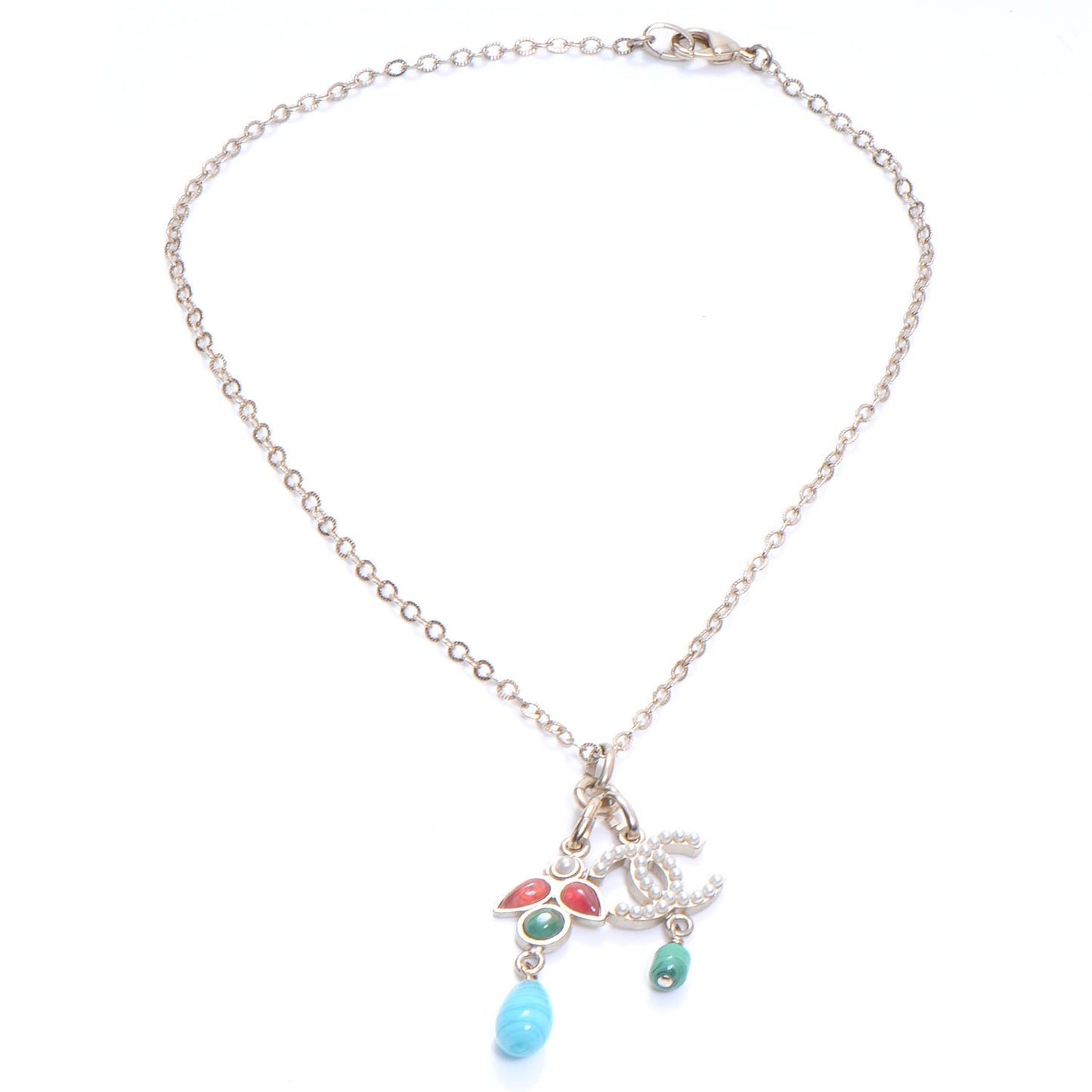 Pearl Beaded CC Necklace Light Gold