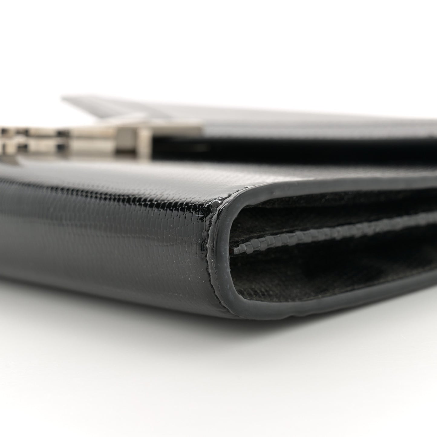 Calfskin Lizard Embossed Monogram Cassandra Chain Wallet Black