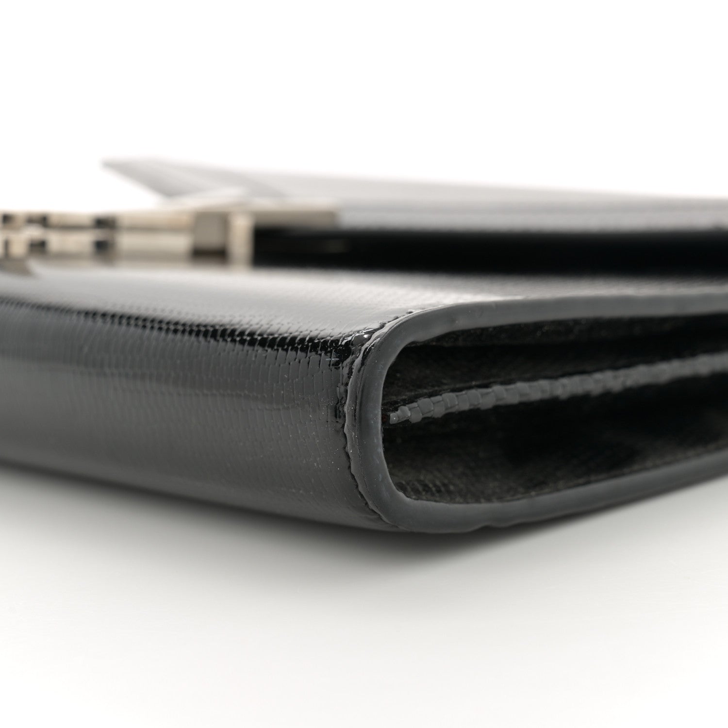 Saint Laurent Calfskin Lizard Embossed Monogram Cassandra Chain Wallet Black 10 of 13