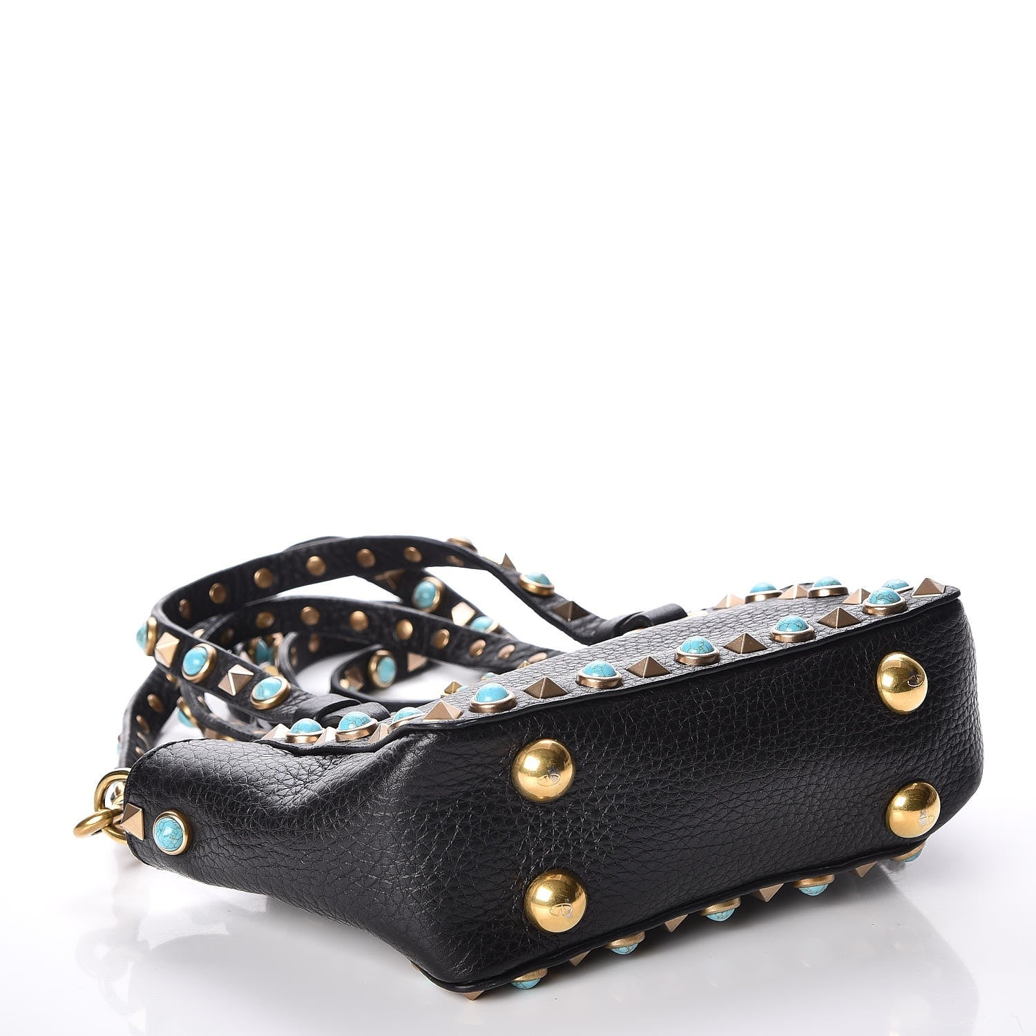Valentino Garavani Grained Calfskin Turquoise Micro Rockstud Rolling Tote Black 4 of 8