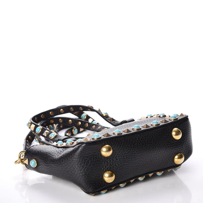 Valentino Garavani Grained Calfskin Turquoise Micro Rockstud Rolling Tote Black 4 of 8