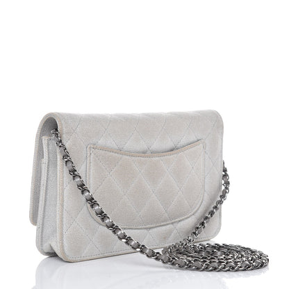 Chanel Metallic Canvas Quilted Space Charms Wallet On Chain WOC Silver 3 of 11