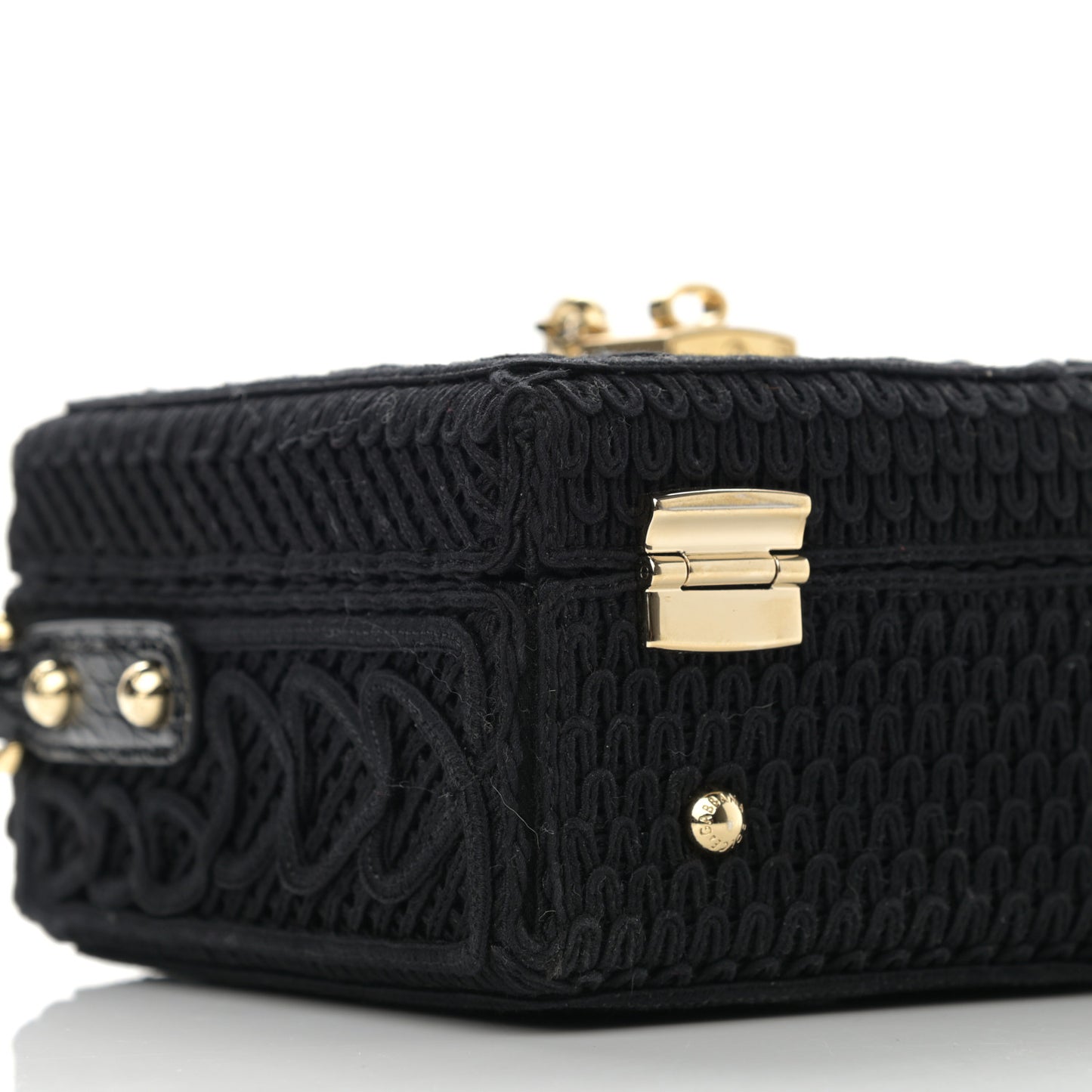 Cotton Calfskin Crocodile Embossed Cordonetto Lace Embroidered Box Shoulder Bag Black