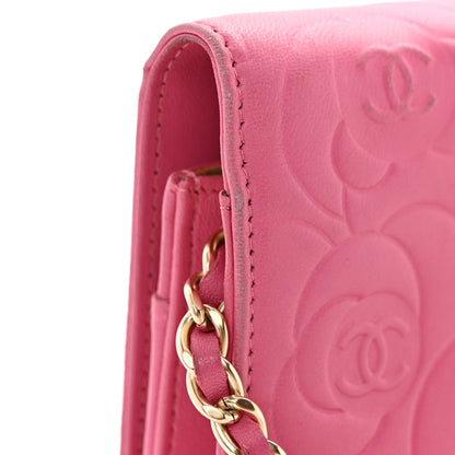 Chanel Lambskin Camellia Embossed Wallet on Chain WOC Pink 12 of 13