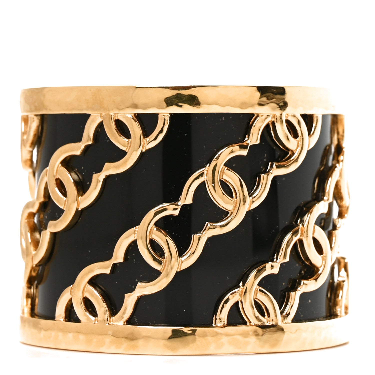 Chanel Resin Metal CC Cuff Bracelet Gold Black 1 of 4