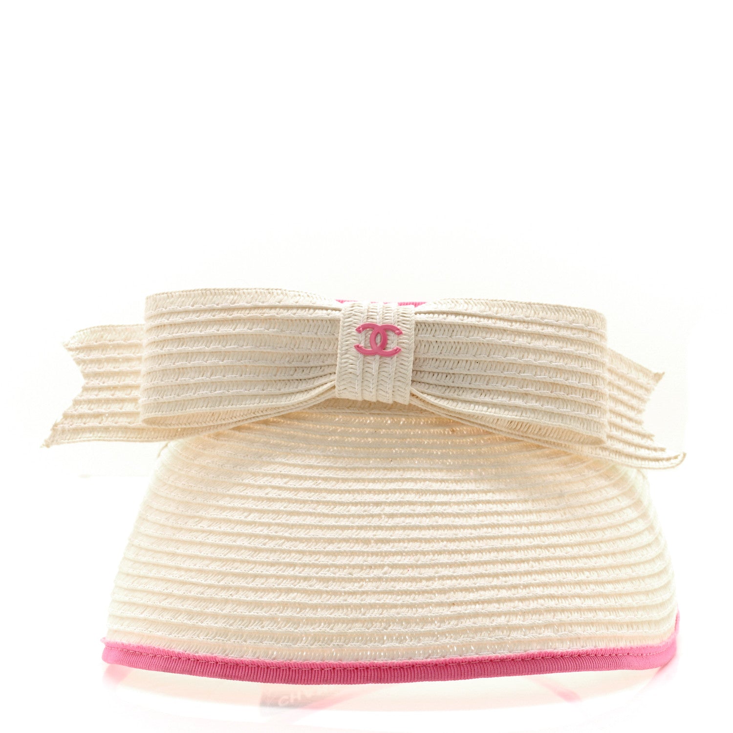 Chanel Straw Grosgrain Visor M White Pink 3 of 8