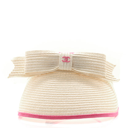 Chanel Straw Grosgrain Visor M White Pink 3 of 8