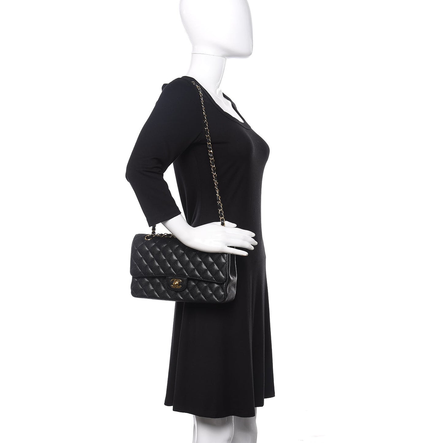 Caviar Quilted Medium Double Flap Black