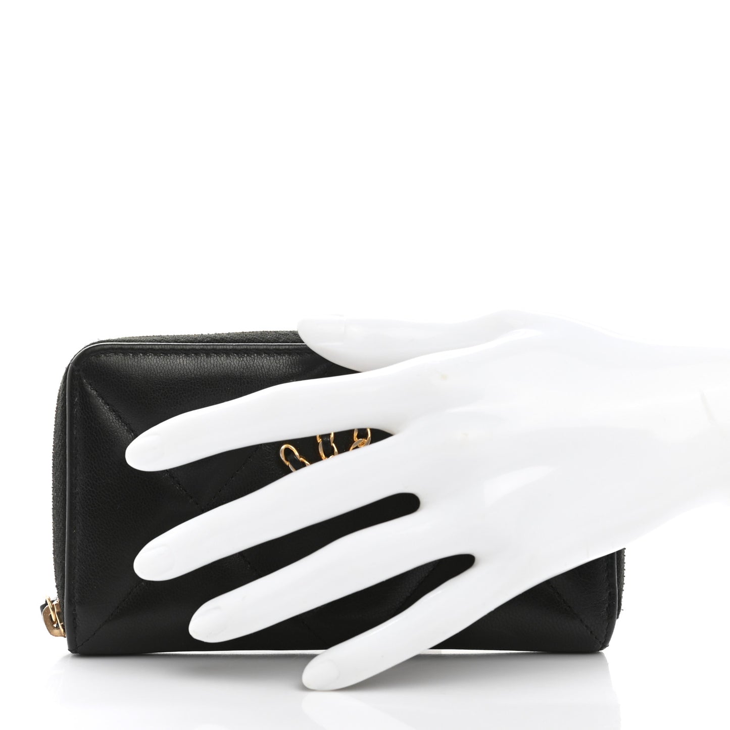 Shiny Goatskin Quilted Chanel 19 Long Zipped Around Wallet Black