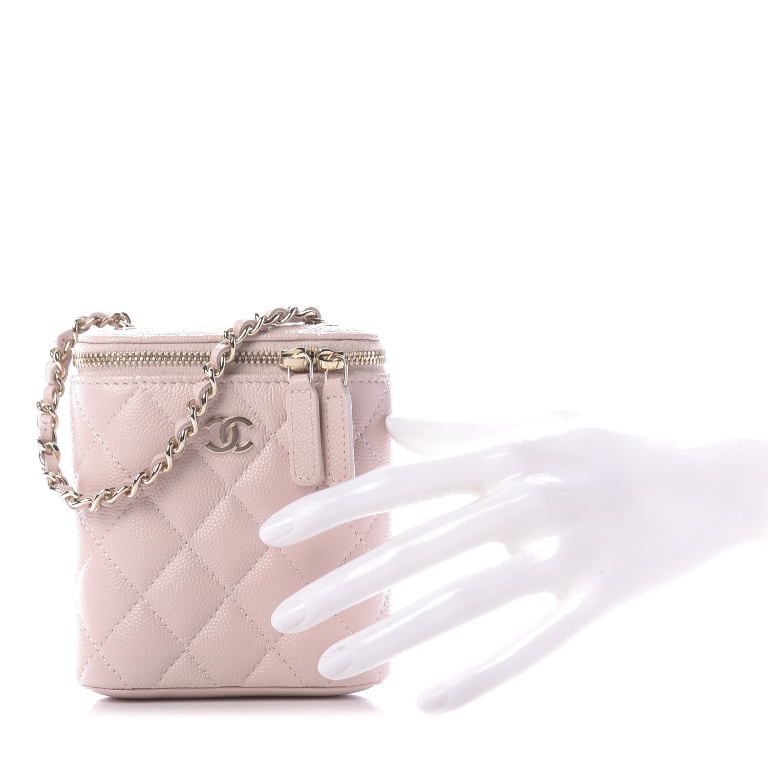 Chanel Caviar Quilted Small Vertical Coco Beauty Vanity Case With Chain Light Pink 2 of 11