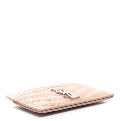 Saint Laurent Grain De Poudre Matelasse Chevron Monogram Credit Card Case Pale Pink 4 of 7