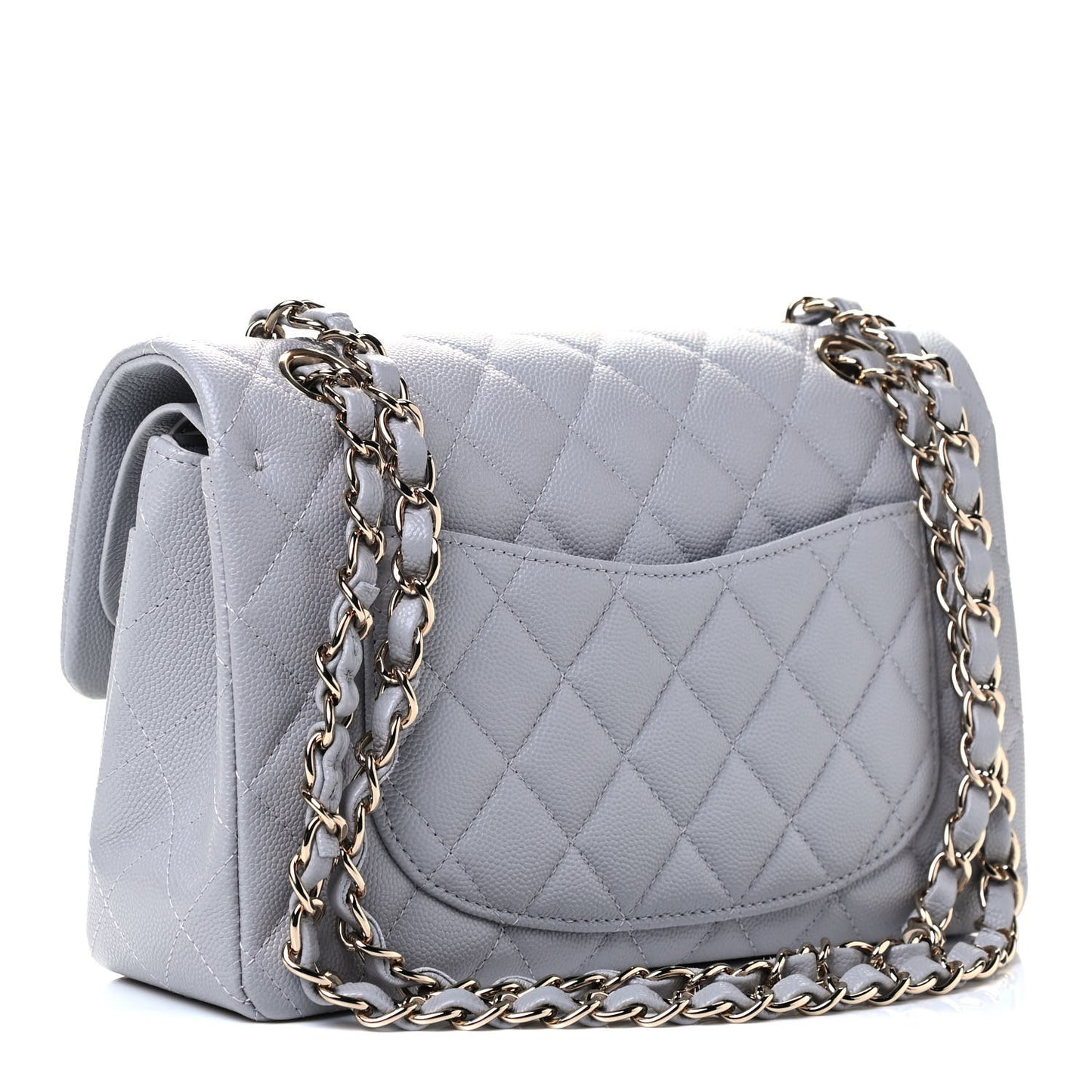 Caviar Quilted Small Double Flap Grey