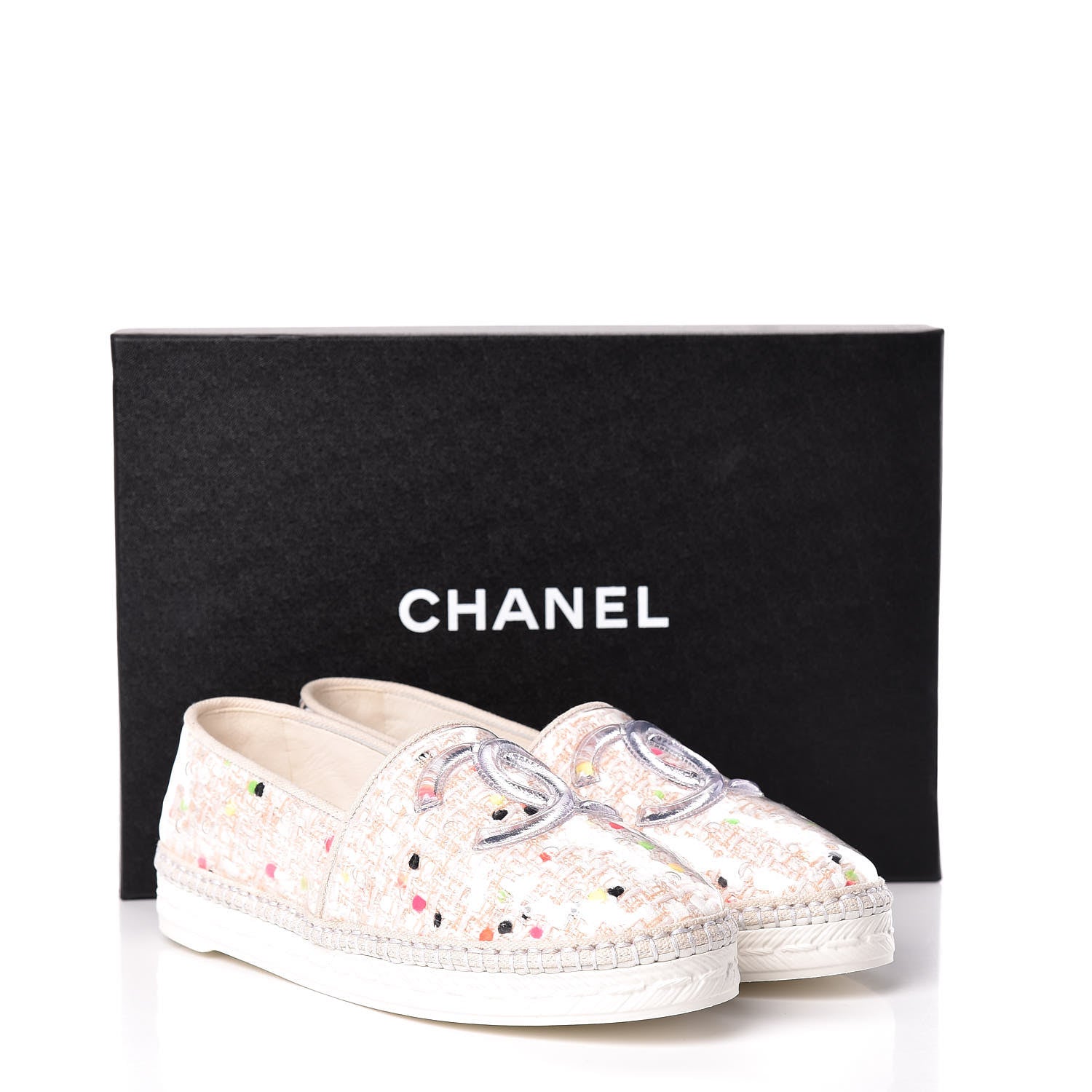 Chanel PVC Tweed CC Espadrilles 37 Coral White Transparent 9 of 9