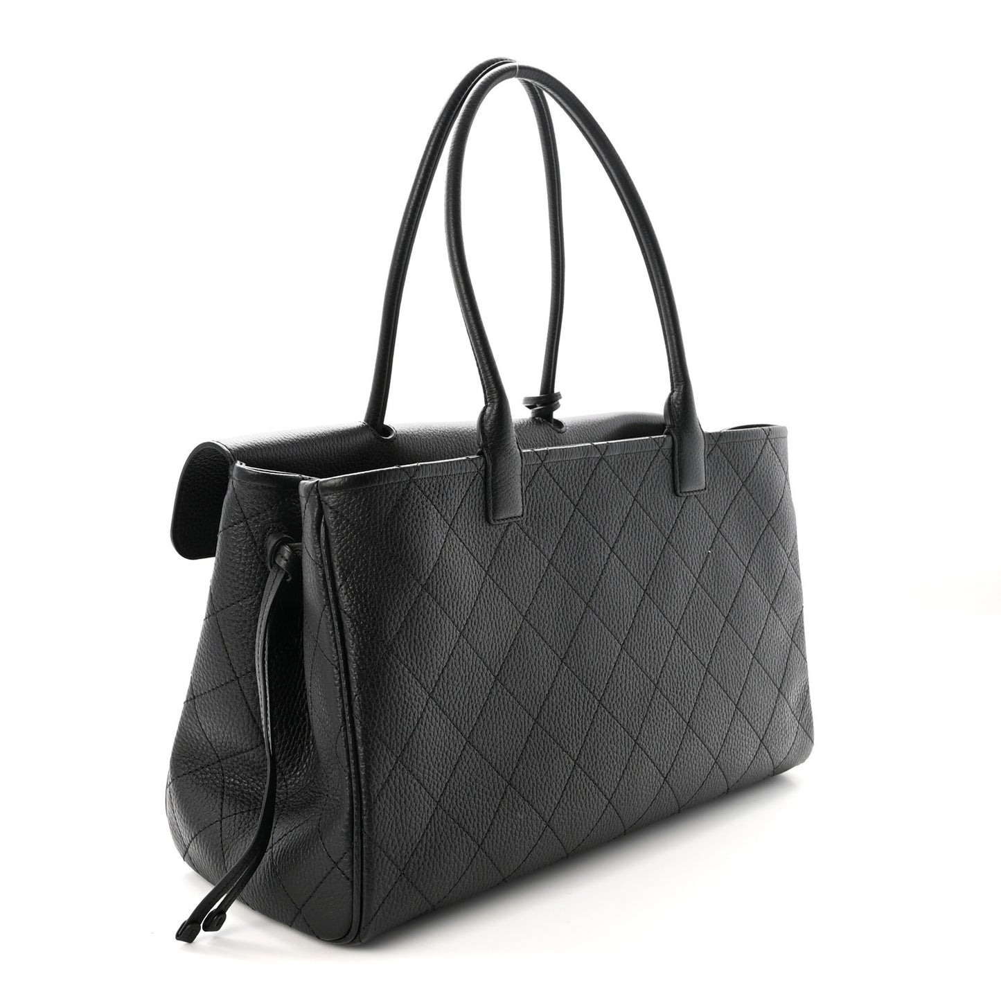Grained Calfskin Stitched Urban Essentials Large Shopping Bag Black