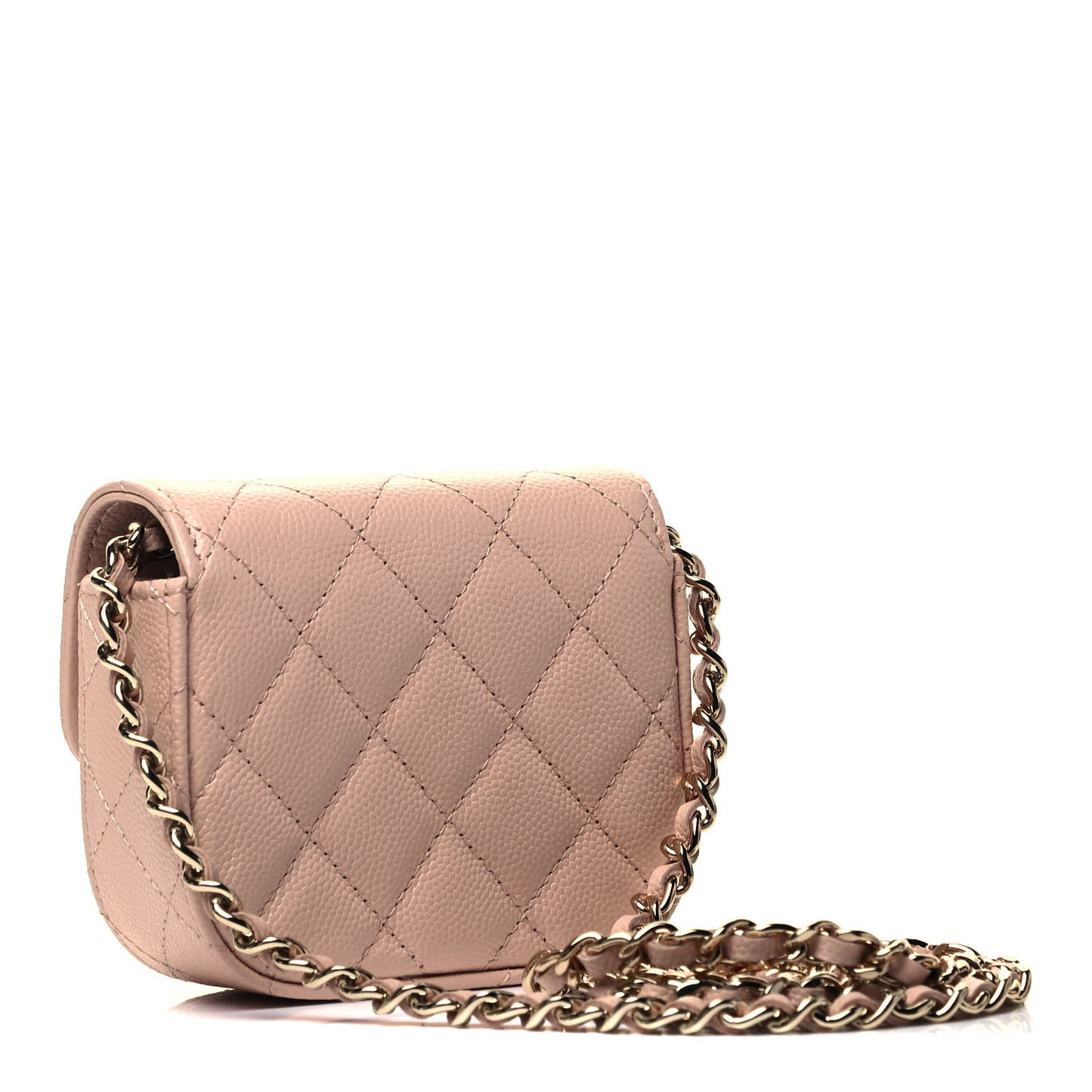 Caviar Quilted Mini Clutch With Chain Light Beige