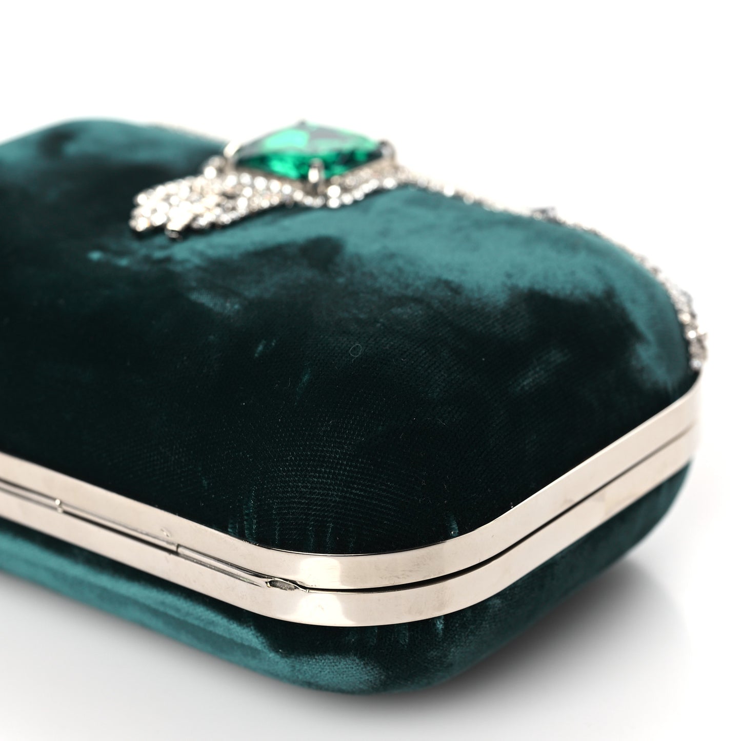 Velvet Embellished Cloud Clutch Green