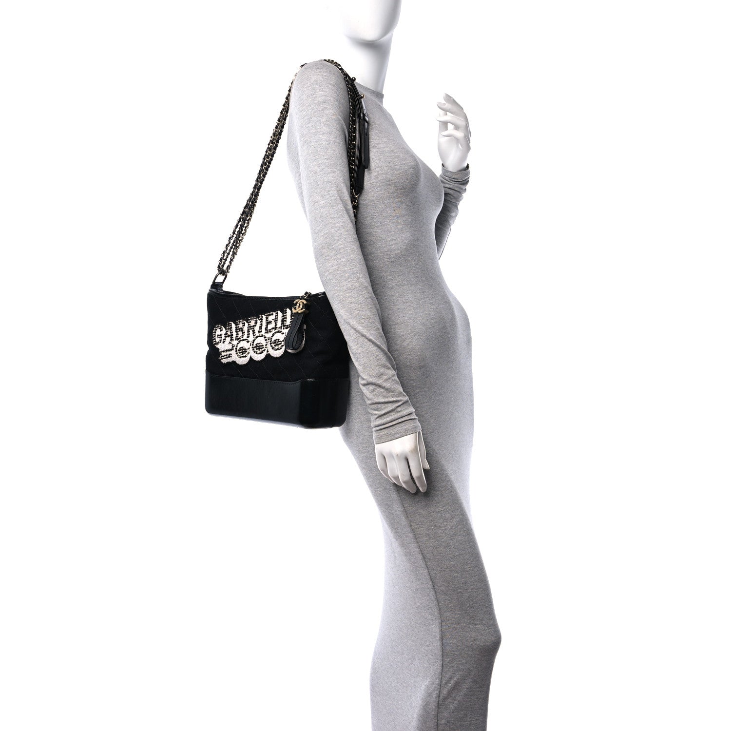 Chanel Wool Calfskin Quilted Medium Gabrielle Hobo Black 3 of 12