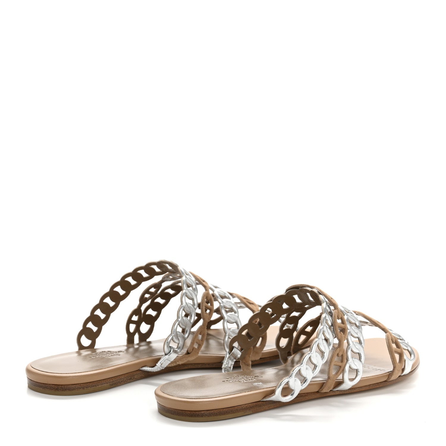 Hermes Metallic Nappa Suede Chaine d'Ancre Nude Sandals 36 Beige Sable Gris Argente 5 of 10