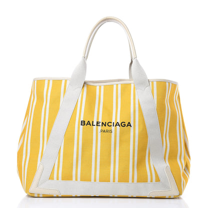 Balenciaga Canvas Navy Striped M Cabas Tote Moutarde 4 of 15