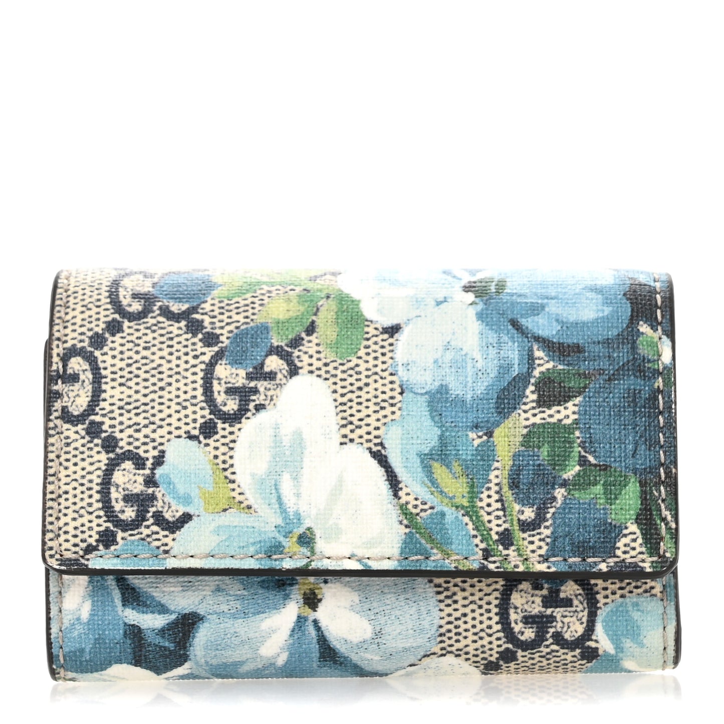 GG Supreme Monogram Blooms 6 Key Holder Case Multicolor Blue