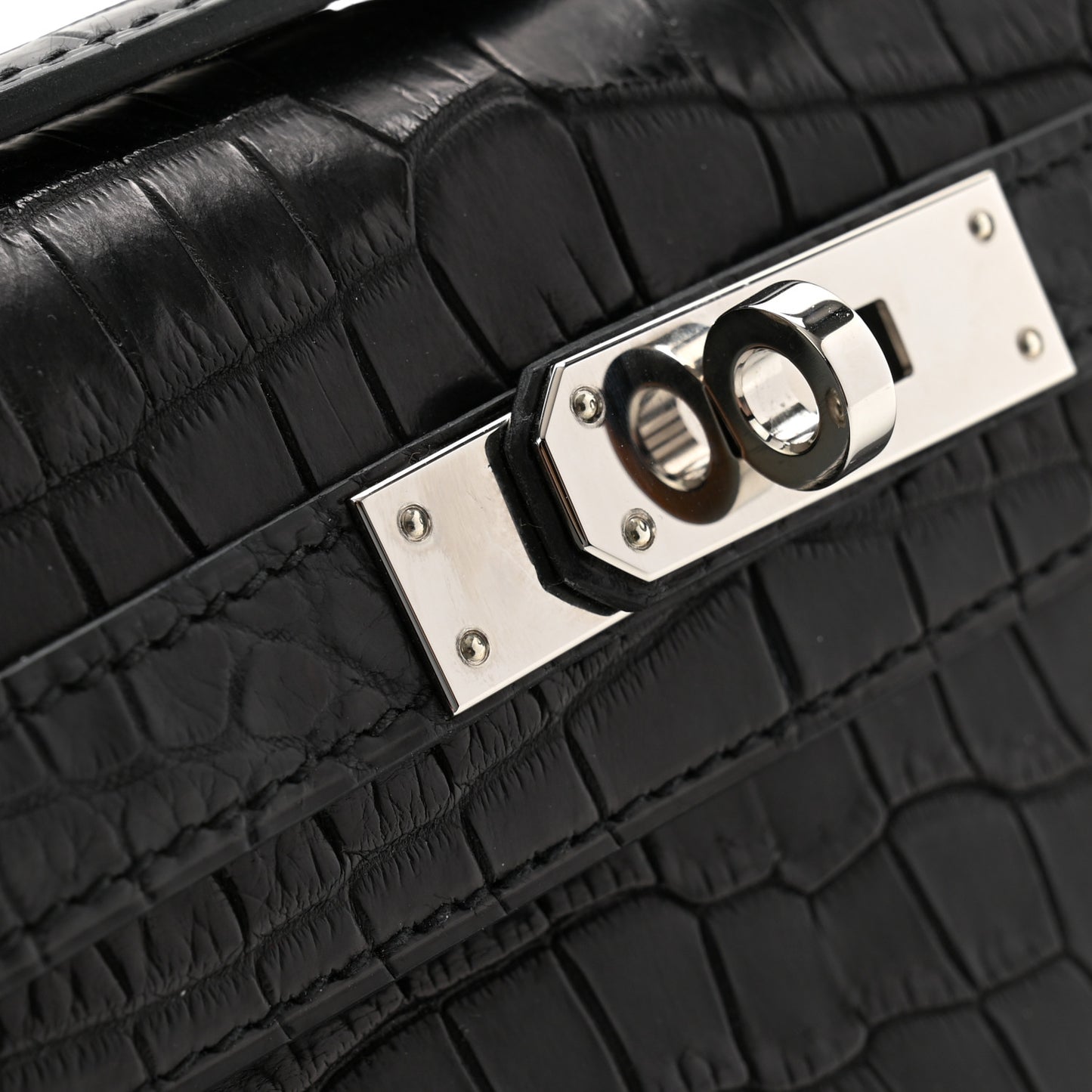Matte Porosus Crocodile Kelly Cut Pochette Black