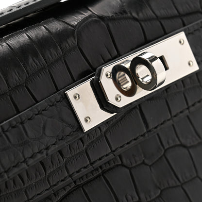 Hermes Matte Porosus Crocodile Kelly Cut Pochette Black 8 of 9