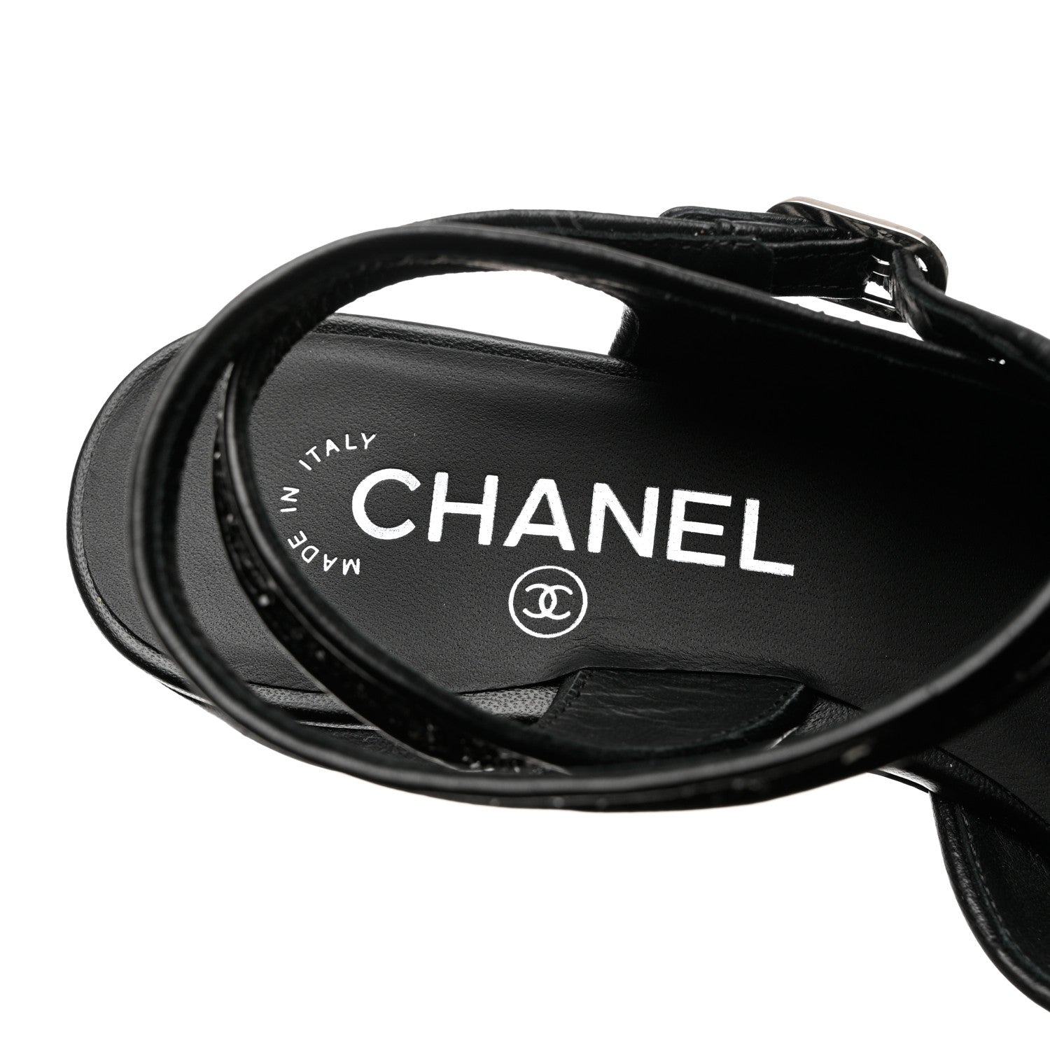 Chanel Glitter Grosgrain Cap Toe CC Ankle Wrap Pumps 38 Black 7 of 9