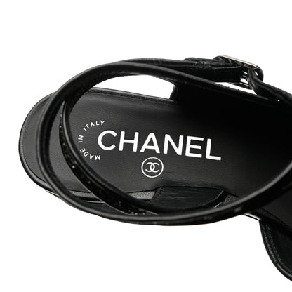 Chanel Glitter Grosgrain Cap Toe CC Ankle Wrap Pumps 38 Black 7 of 9