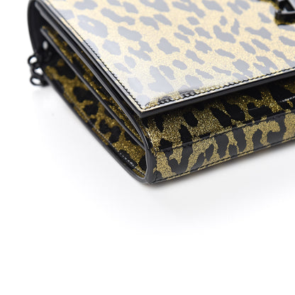 Saint Laurent Patent Glitter Leopard Print Monogram Chain Wallet Leopard Black Light Gold 7 of 9