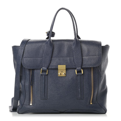 3.1 Phillip Lim Textured Calfskin Large Pashli Satchel Ink 1 of 17