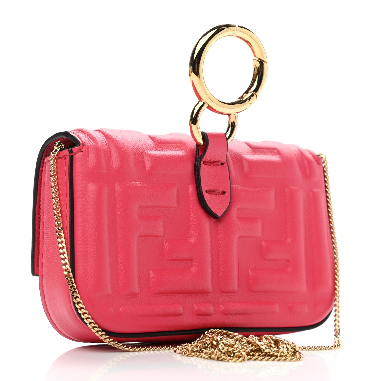 Fendi Nappa Matisse FF Embossed Nano Baguette Charm Lampone 3 of 11