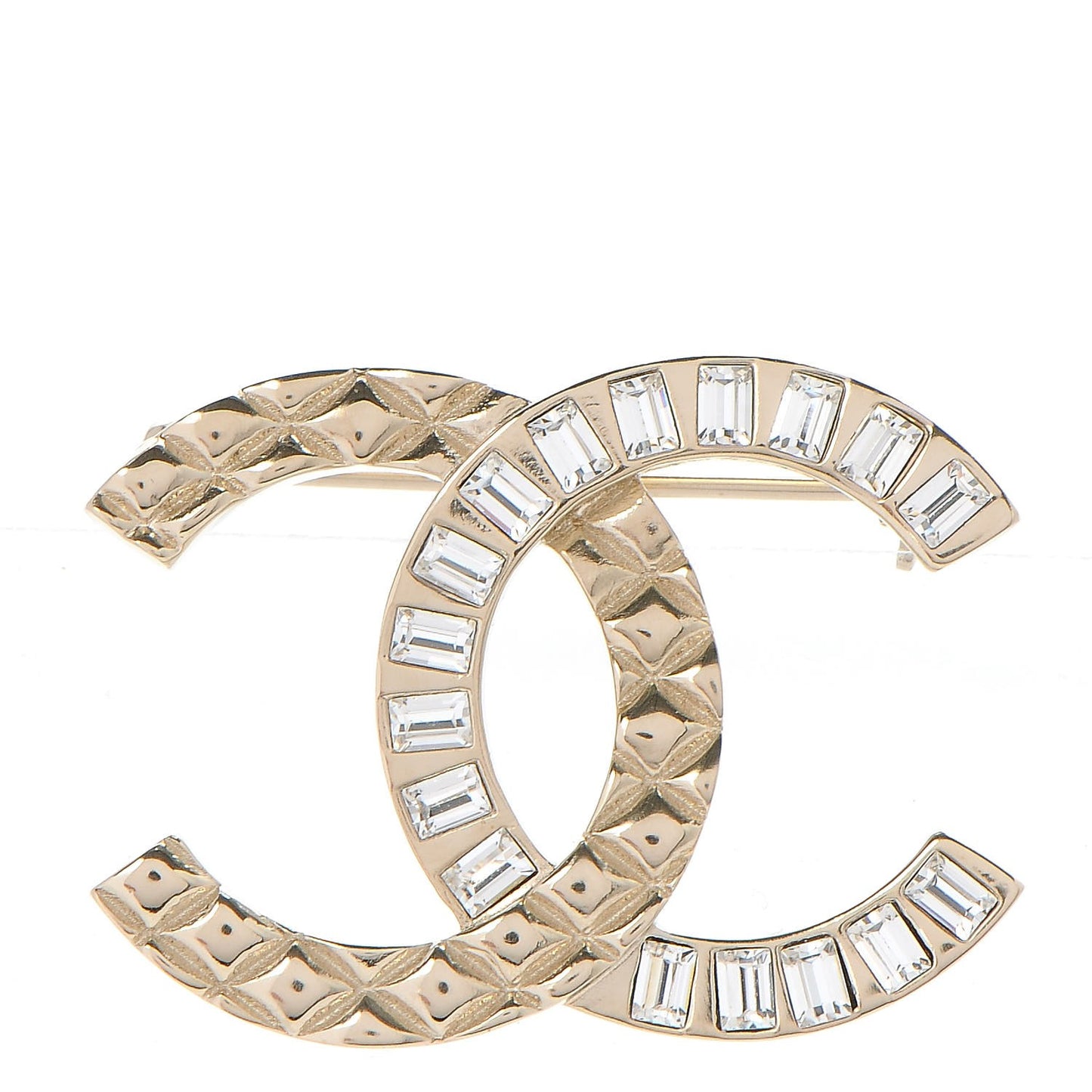 Baguette Crystal Quilted CC Brooch Gold