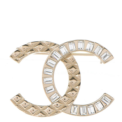 Chanel Baguette Crystal Quilted CC Brooch Gold 1 of 6